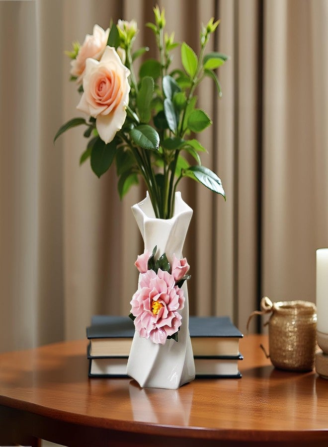 MTME Porcelain vase with Flowers, Memorabilia, Wedding Gifts, Aesthetic Sculpture Home décor (Pink Camellia) - Image 3